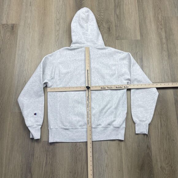 Champion Hoodie Mens Medium Gray Reverse Weave Sweatshirt C Patch Pullover - Picture 7 of 10